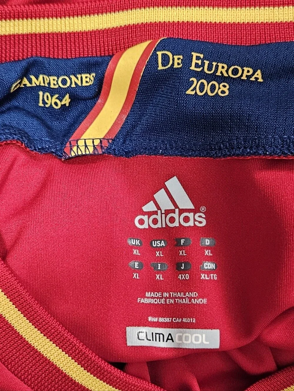 Adidas Spain Home Soccer Jersey XL ClimaCool Euro Champions